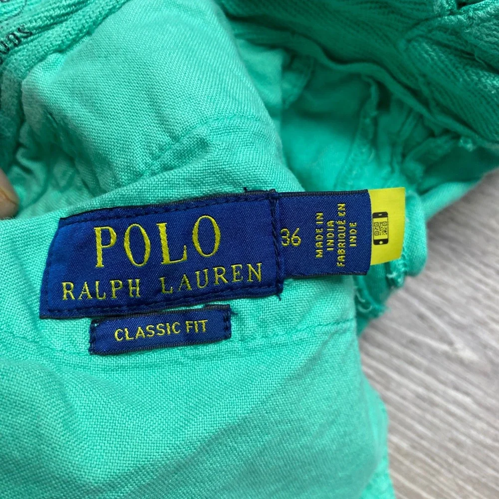 Polo Ralph Lauren Shorts Mens 36 Green Linen Blend Classic Fit Nautical Summer